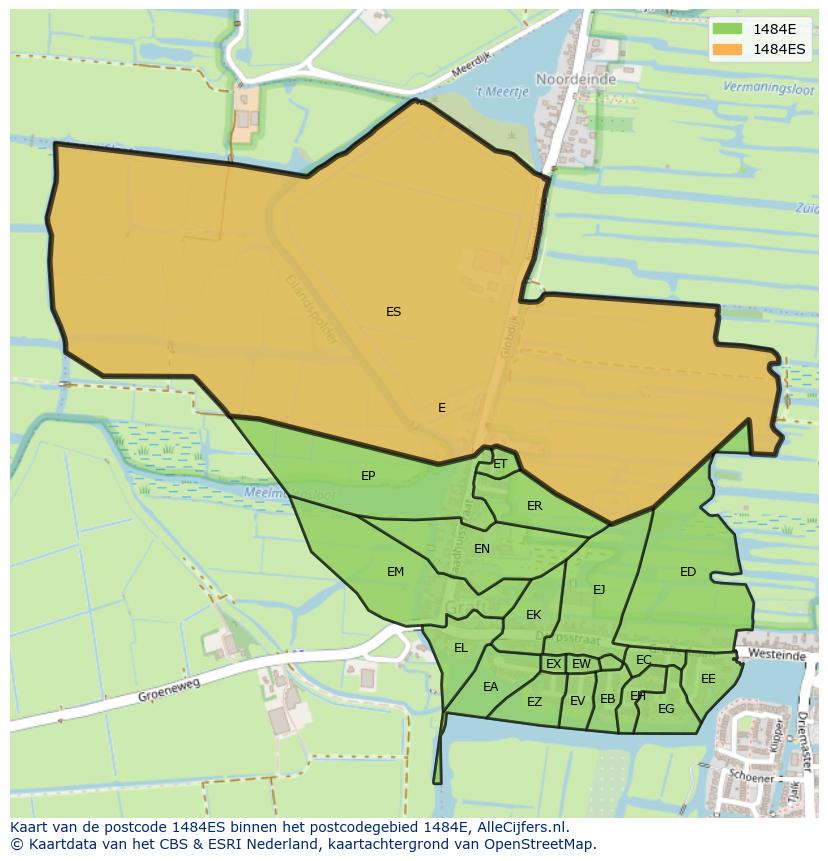 Afbeelding van het postcodegebied 1484 ES op de kaart.