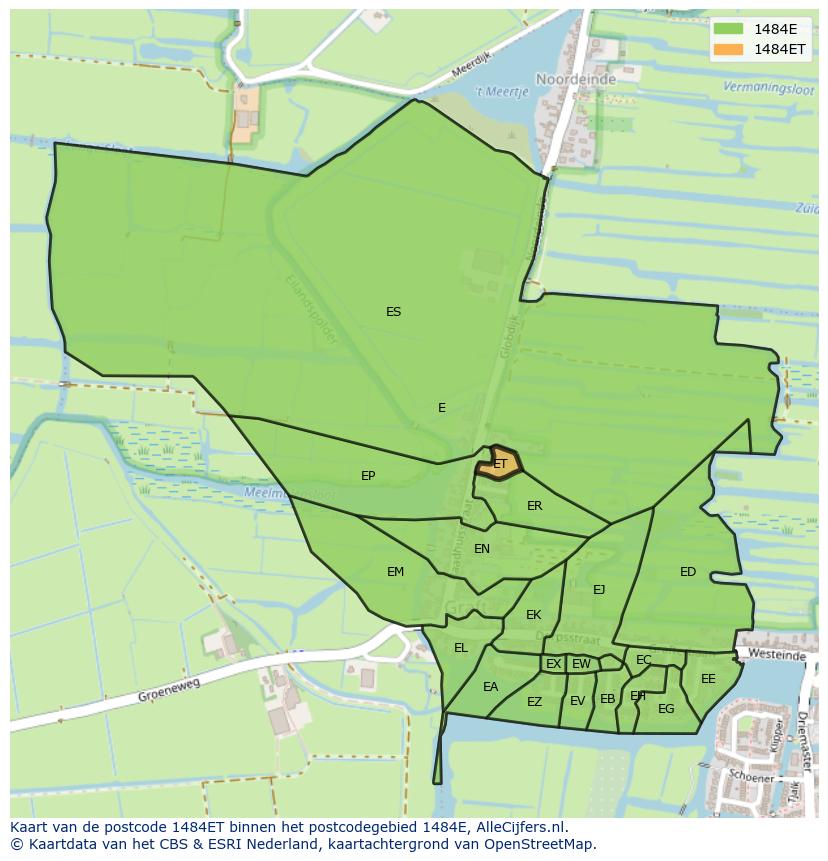 Afbeelding van het postcodegebied 1484 ET op de kaart.