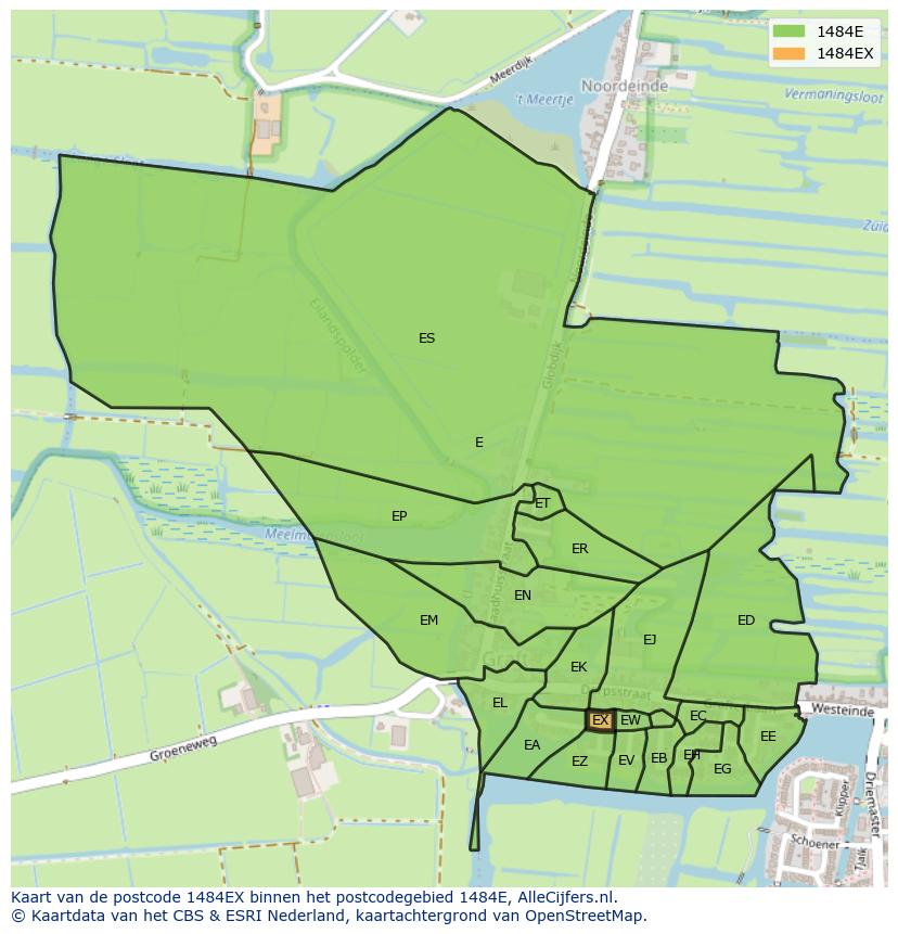 Afbeelding van het postcodegebied 1484 EX op de kaart.