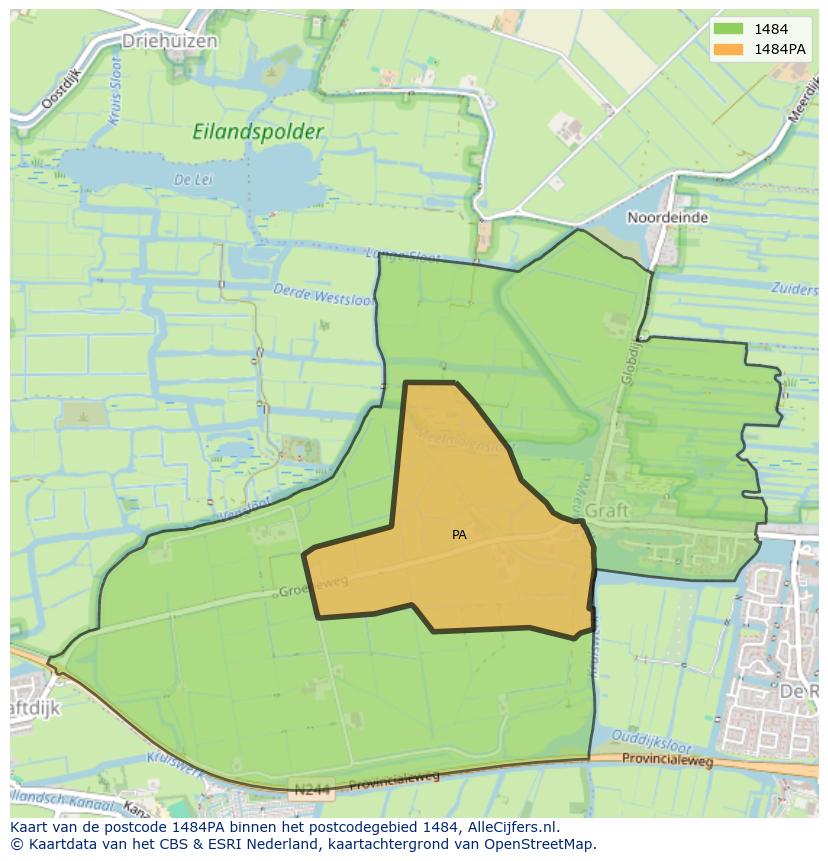 Afbeelding van het postcodegebied 1484 PA op de kaart.