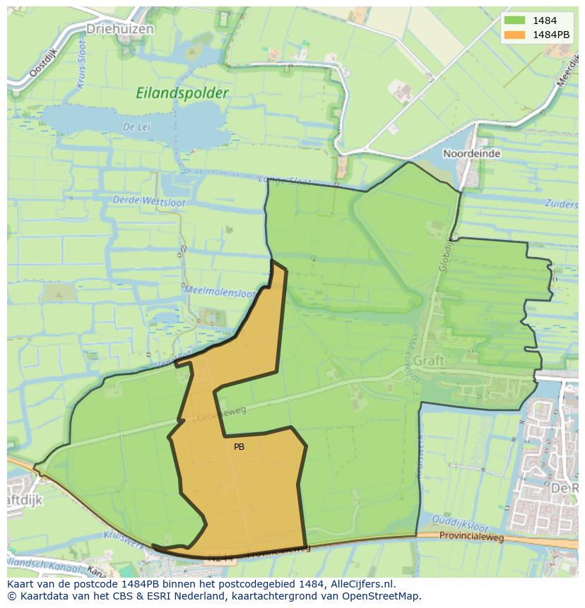 Afbeelding van het postcodegebied 1484 PB op de kaart.