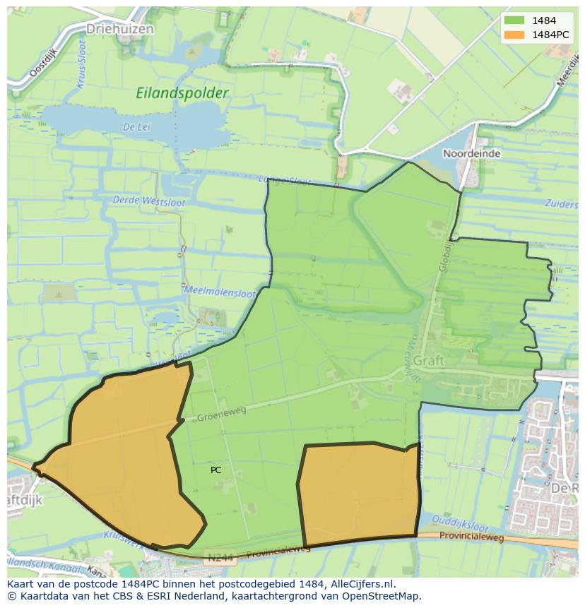 Afbeelding van het postcodegebied 1484 PC op de kaart.