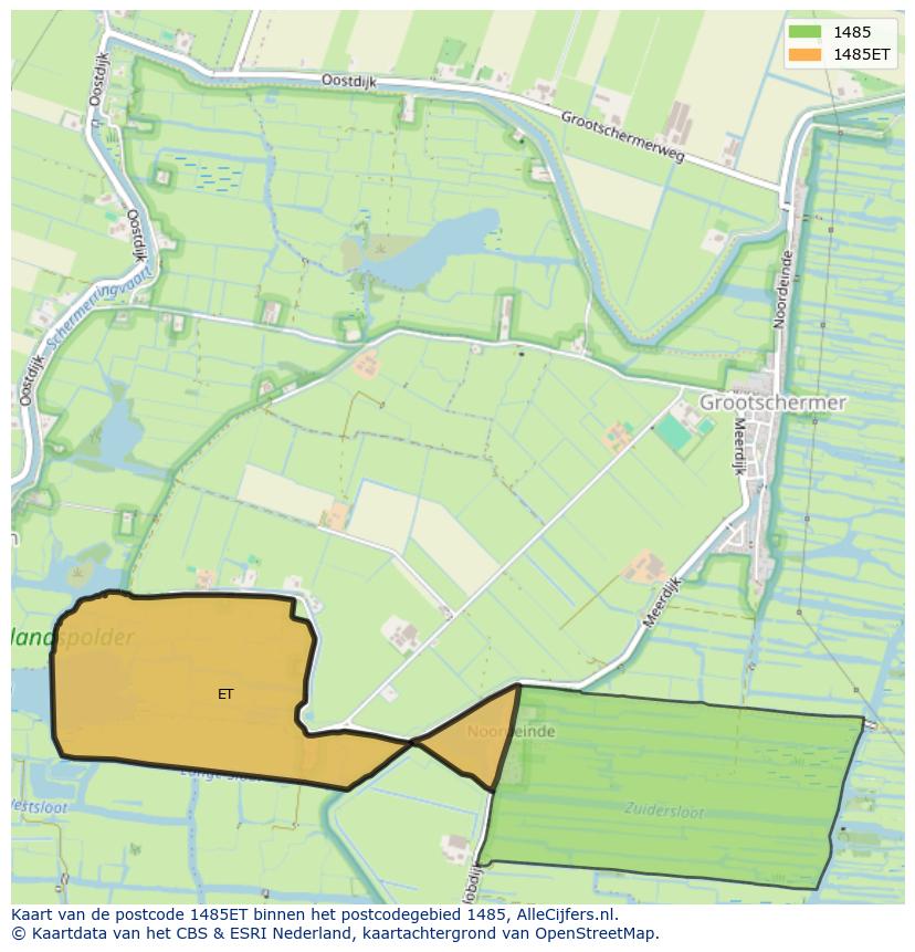 Afbeelding van het postcodegebied 1485 ET op de kaart.