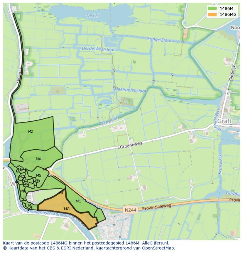 Afbeelding van het postcodegebied 1486 MG op de kaart.