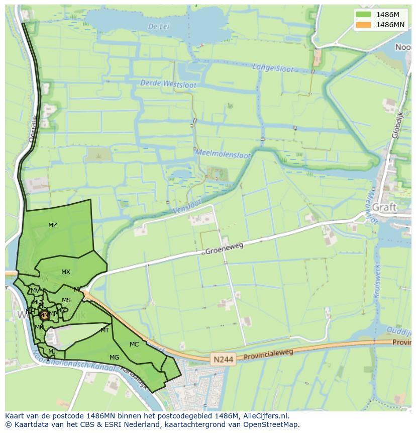 Afbeelding van het postcodegebied 1486 MN op de kaart.