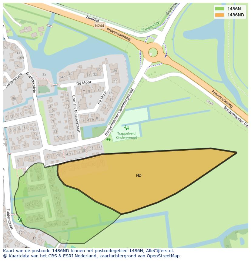 Afbeelding van het postcodegebied 1486 ND op de kaart.