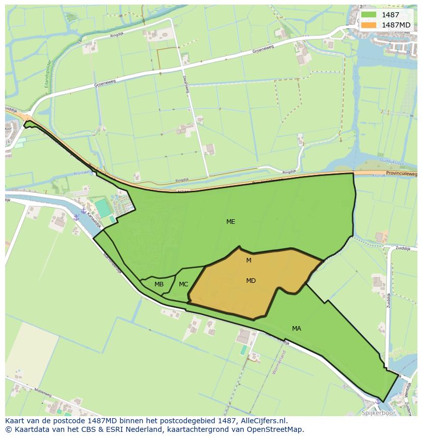 Afbeelding van het postcodegebied 1487 MD op de kaart.