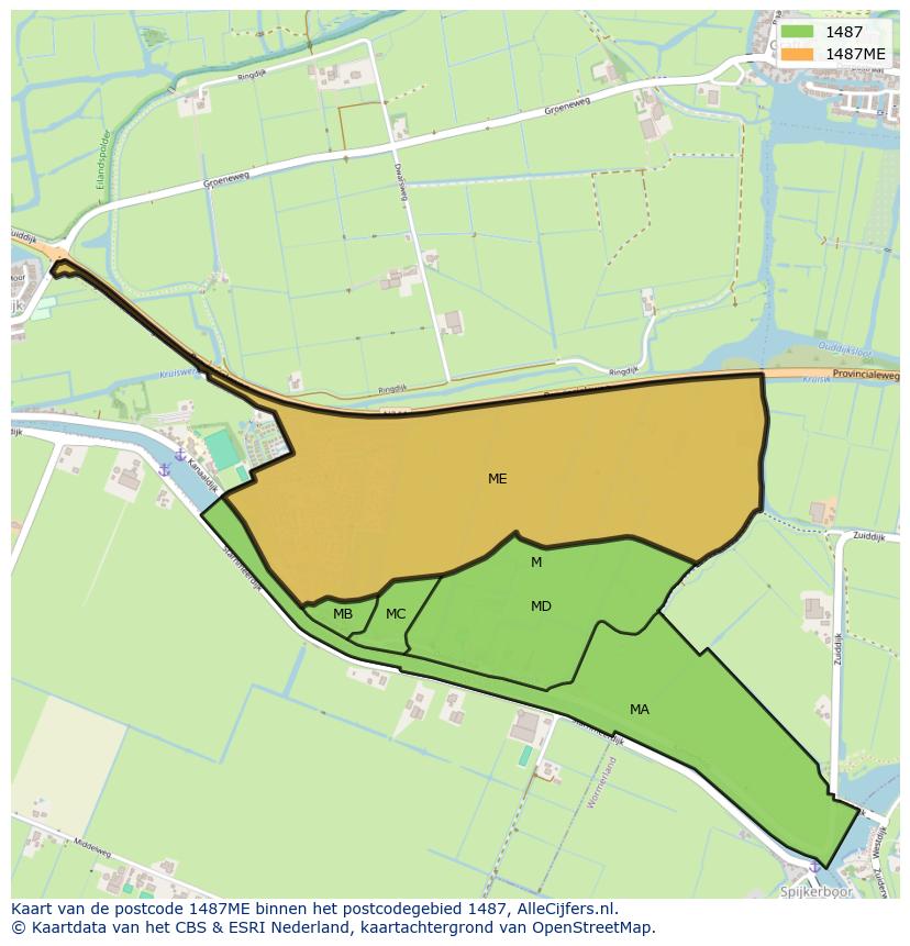 Afbeelding van het postcodegebied 1487 ME op de kaart.