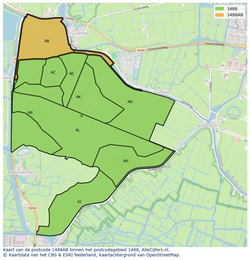 Afbeelding van het postcodegebied 1488 AB op de kaart.