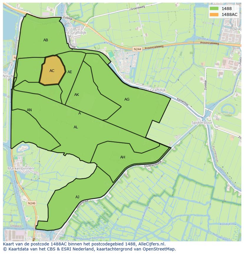 Afbeelding van het postcodegebied 1488 AC op de kaart.