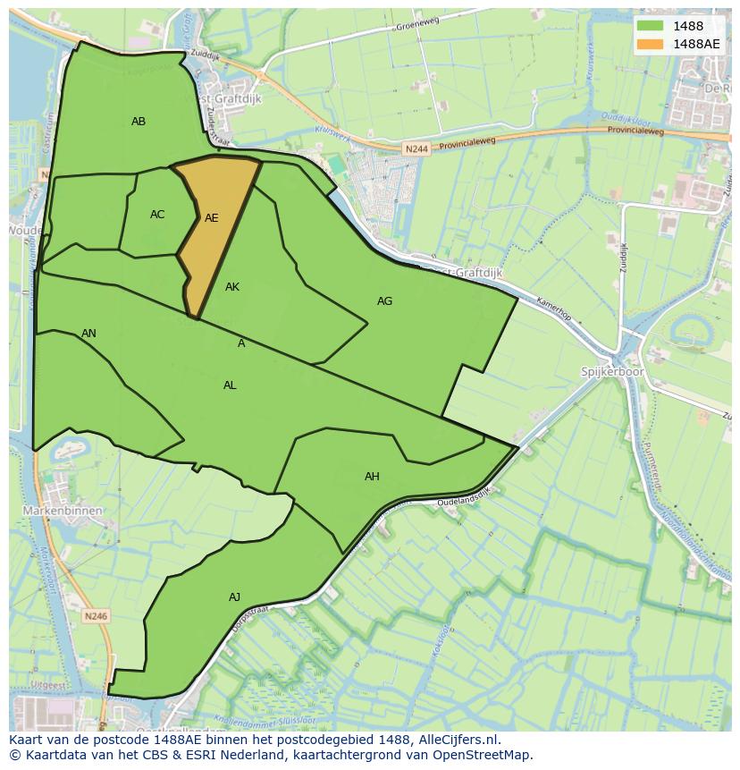 Afbeelding van het postcodegebied 1488 AE op de kaart.