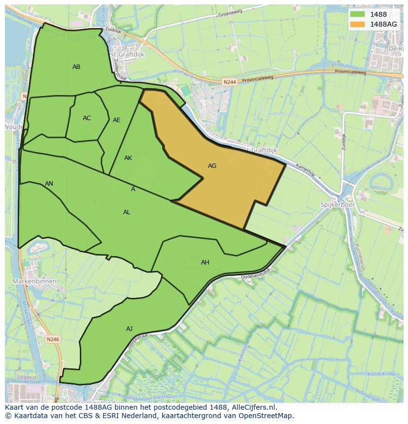 Afbeelding van het postcodegebied 1488 AG op de kaart.