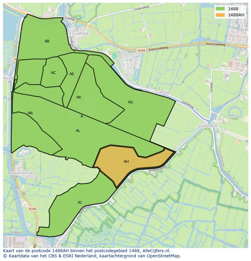 Afbeelding van het postcodegebied 1488 AH op de kaart.