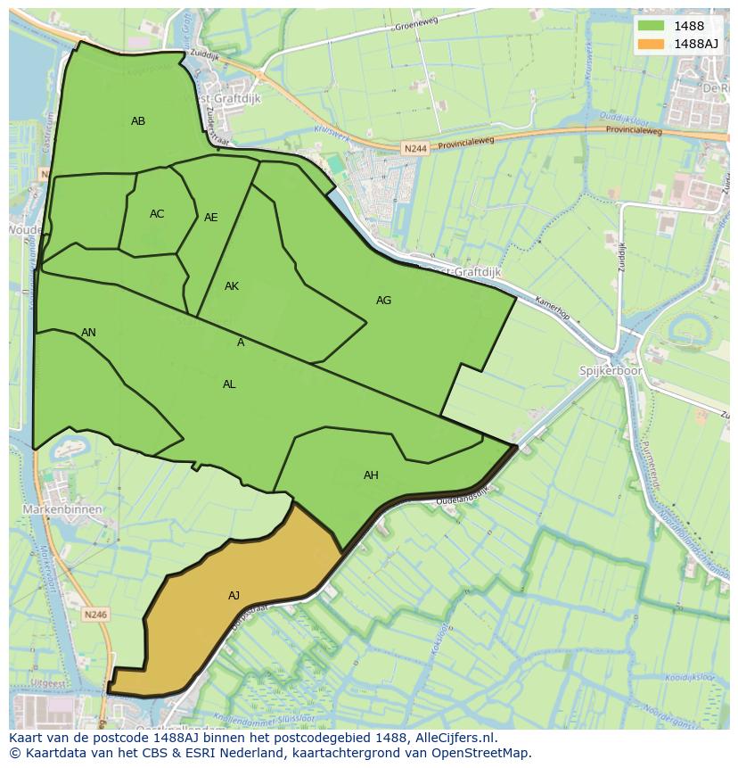 Afbeelding van het postcodegebied 1488 AJ op de kaart.
