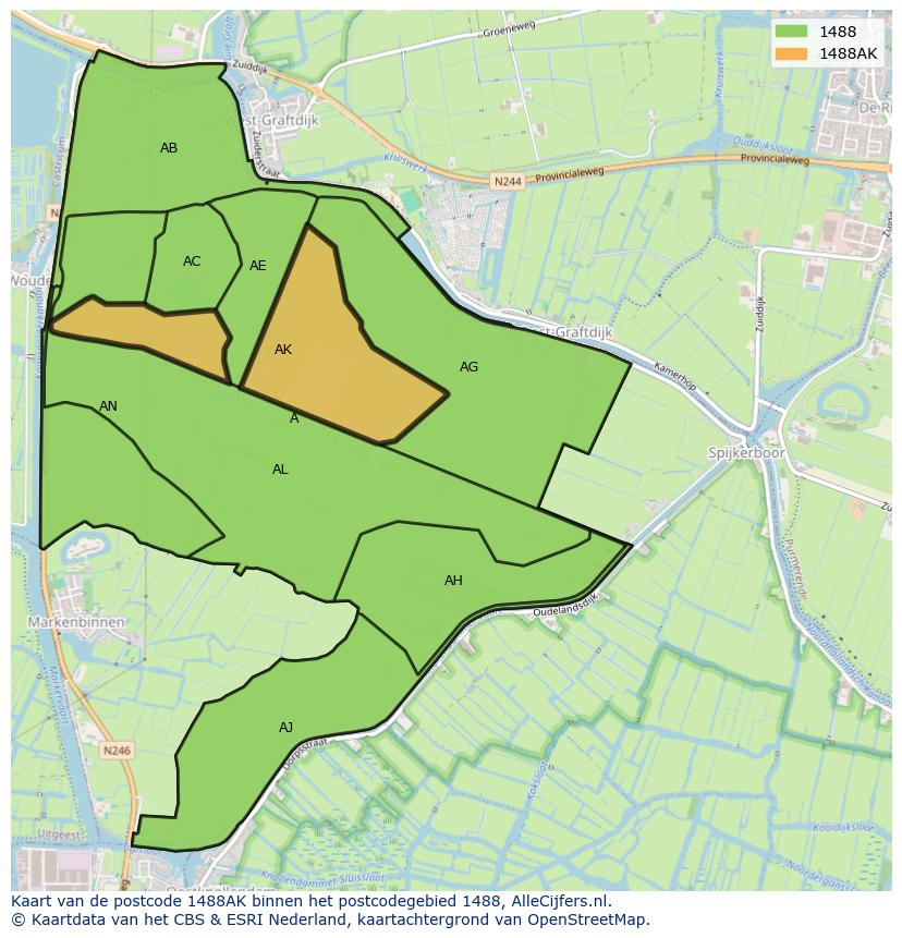 Afbeelding van het postcodegebied 1488 AK op de kaart.