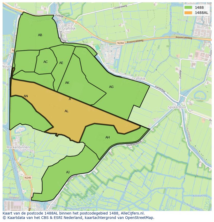 Afbeelding van het postcodegebied 1488 AL op de kaart.