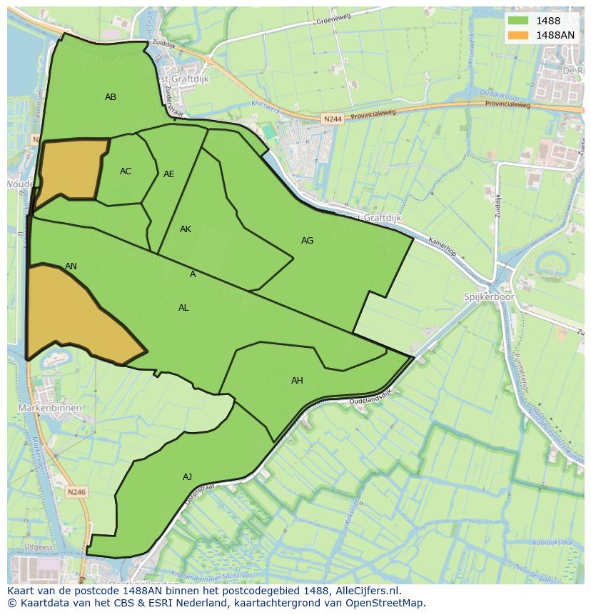 Afbeelding van het postcodegebied 1488 AN op de kaart.
