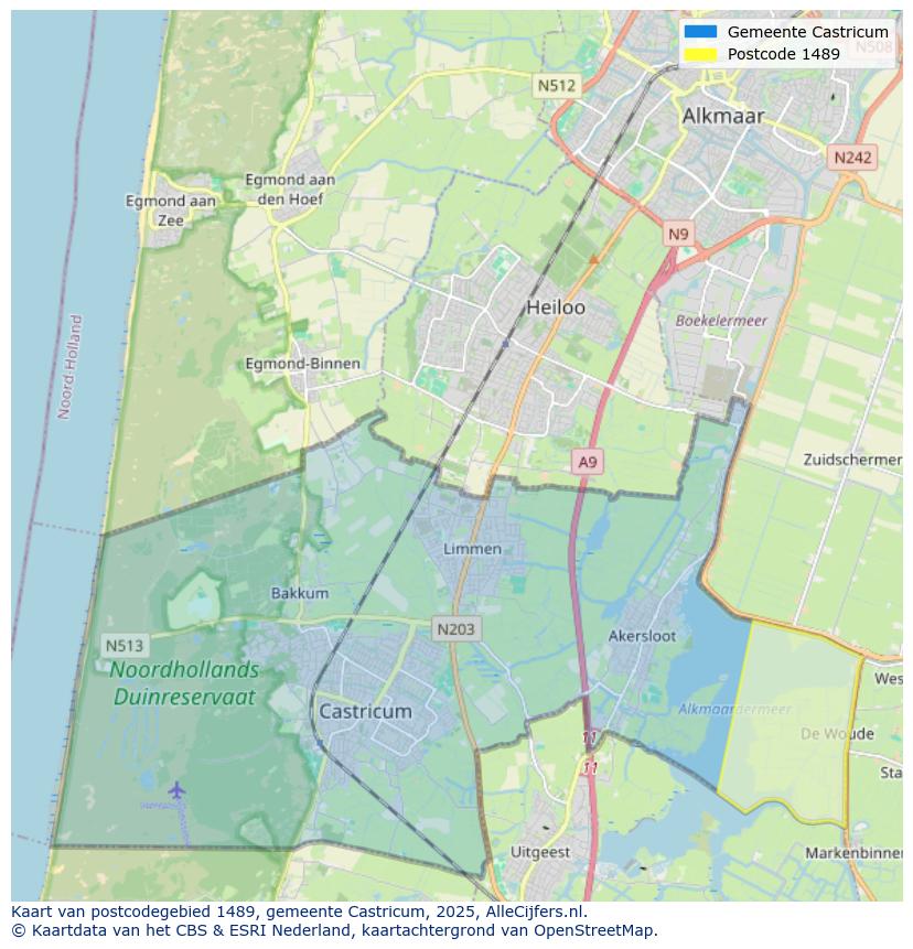 Afbeelding van het postcodegebied 1489 op de kaart.