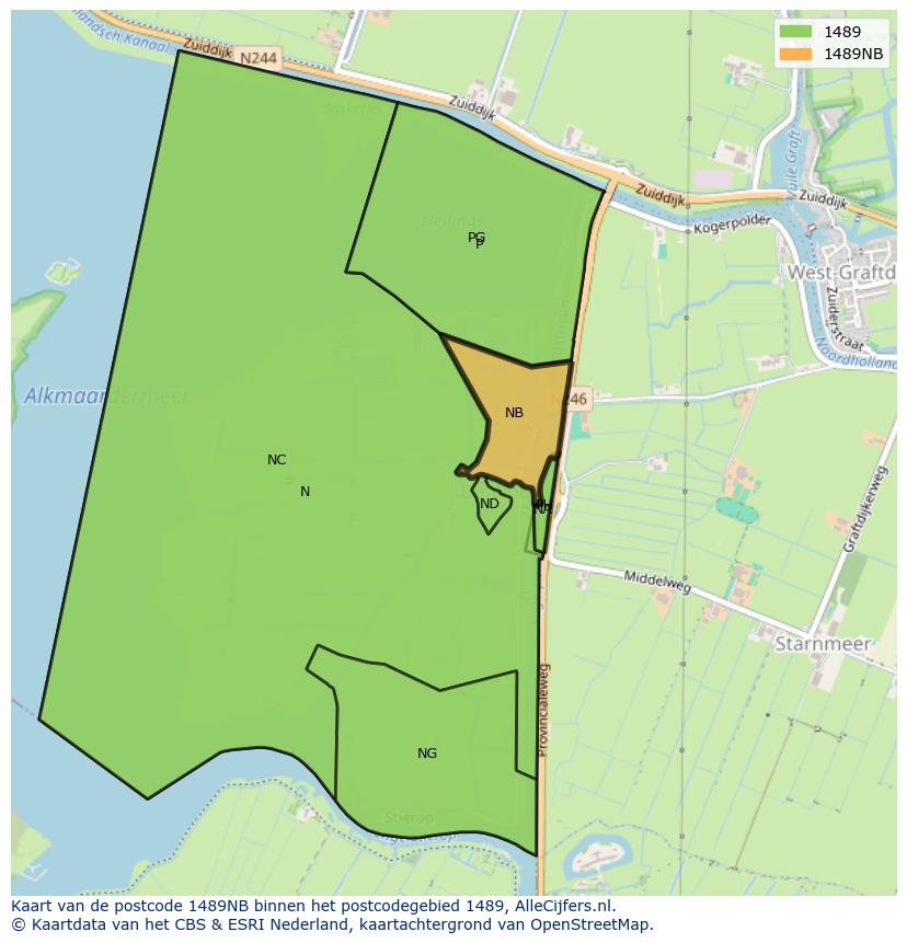 Afbeelding van het postcodegebied 1489 NB op de kaart.