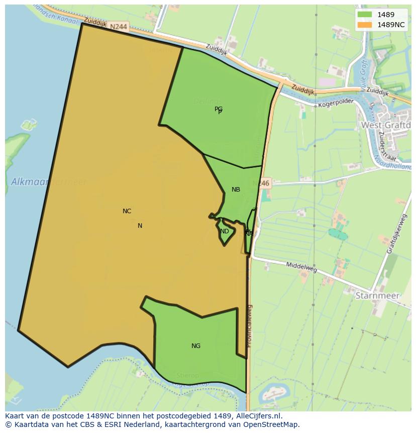 Afbeelding van het postcodegebied 1489 NC op de kaart.