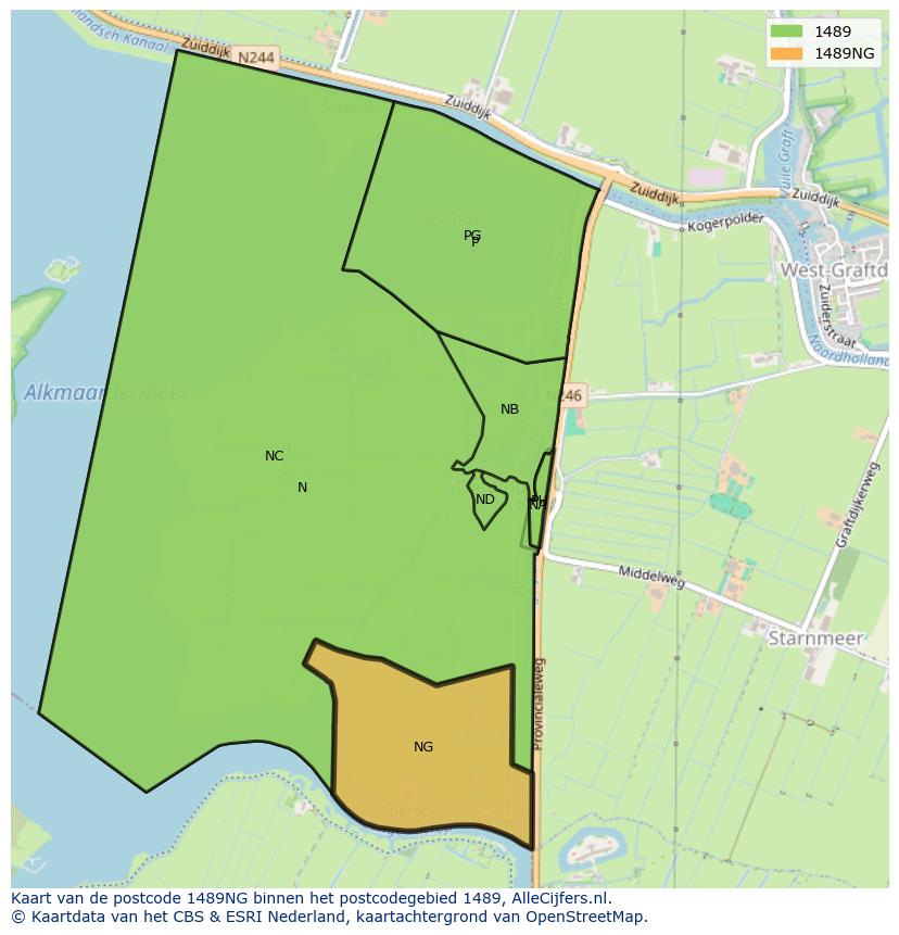 Afbeelding van het postcodegebied 1489 NG op de kaart.