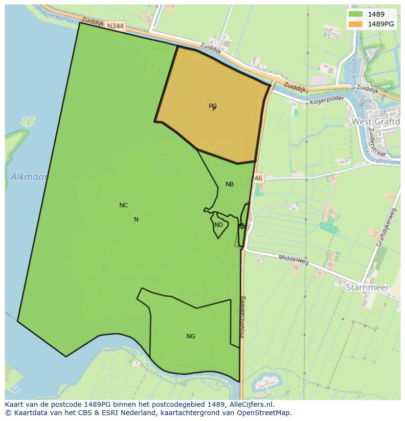Afbeelding van het postcodegebied 1489 PG op de kaart.