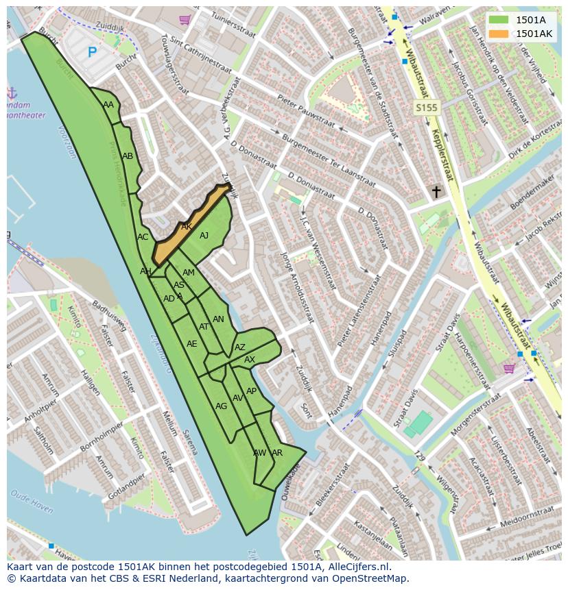 Afbeelding van het postcodegebied 1501 AK op de kaart.
