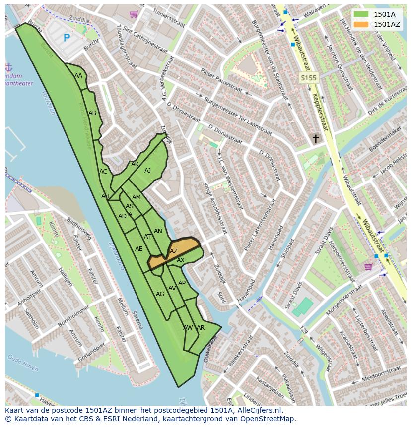 Afbeelding van het postcodegebied 1501 AZ op de kaart.