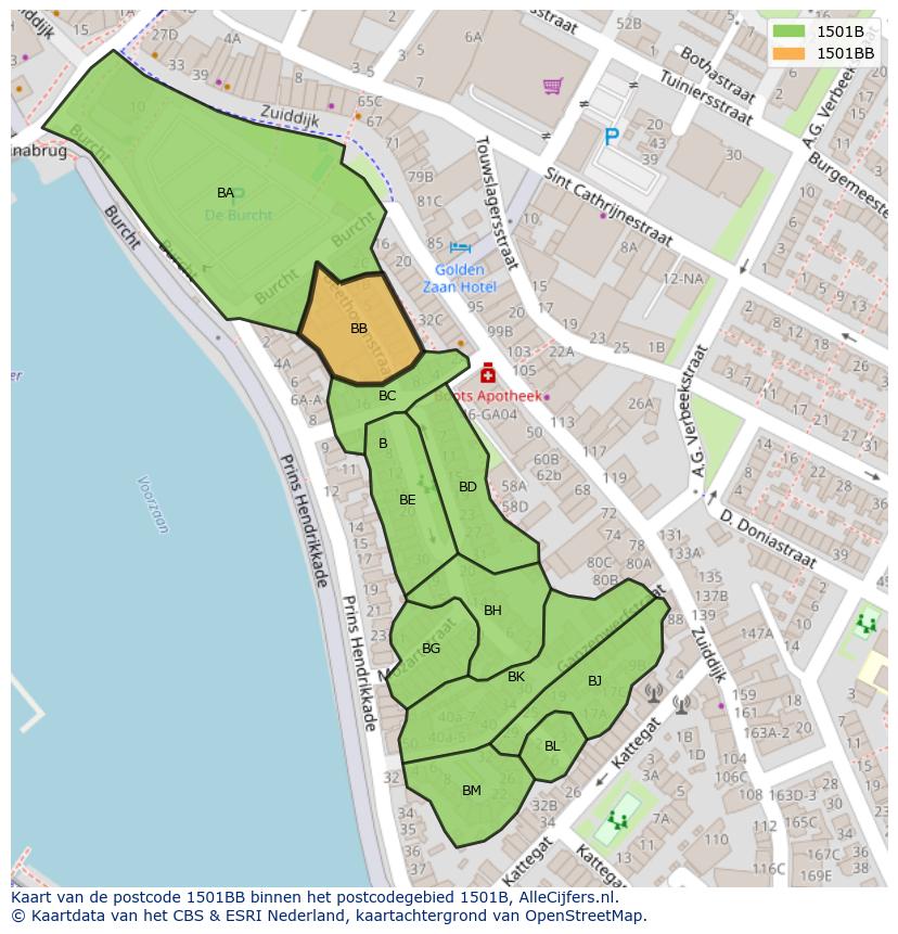 Afbeelding van het postcodegebied 1501 BB op de kaart.