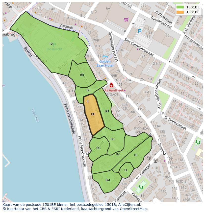 Afbeelding van het postcodegebied 1501 BE op de kaart.