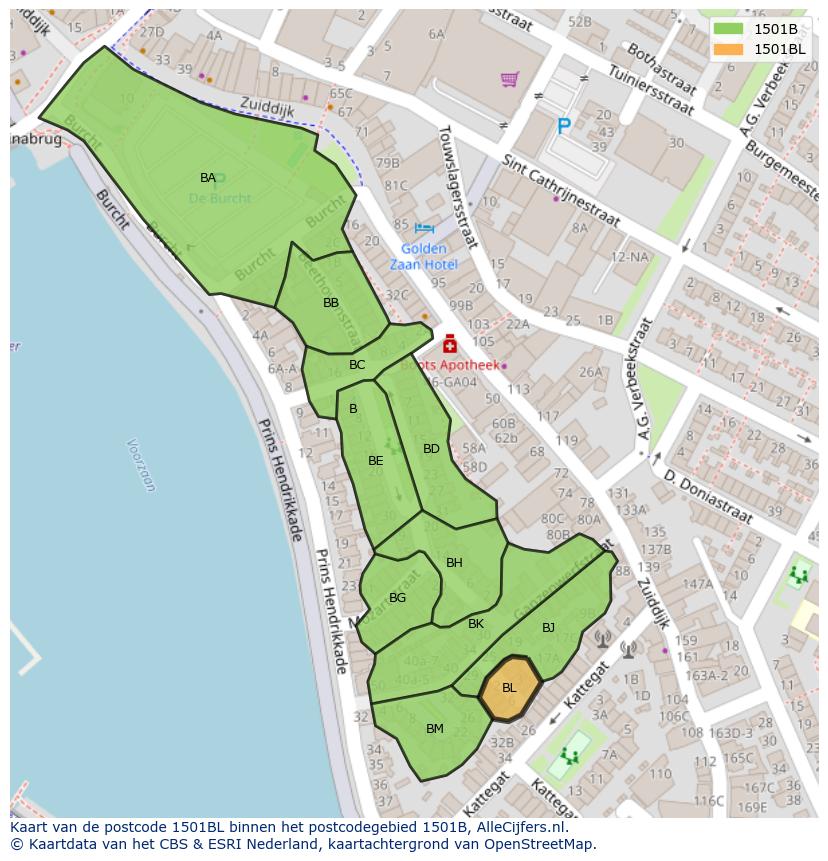 Afbeelding van het postcodegebied 1501 BL op de kaart.