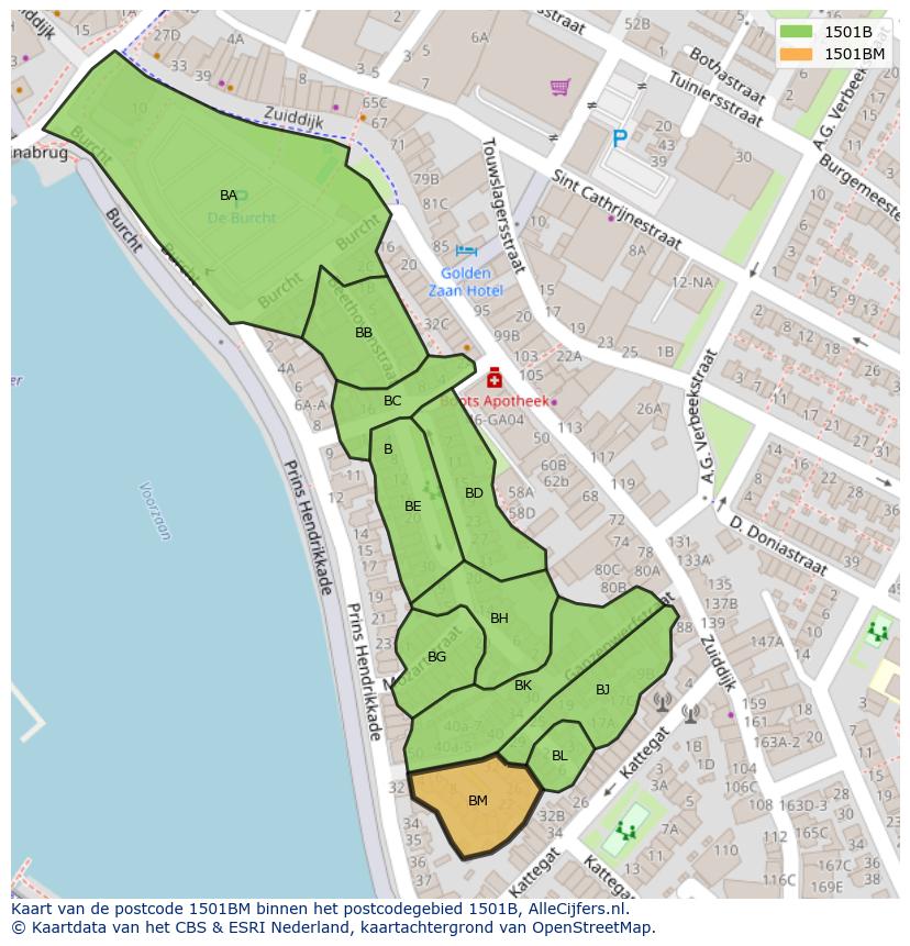 Afbeelding van het postcodegebied 1501 BM op de kaart.