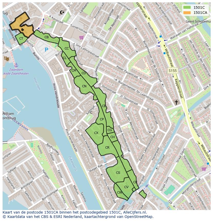 Afbeelding van het postcodegebied 1501 CA op de kaart.