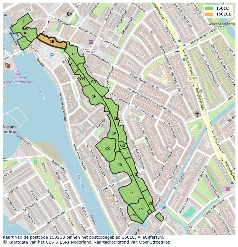 Afbeelding van het postcodegebied 1501 CB op de kaart.