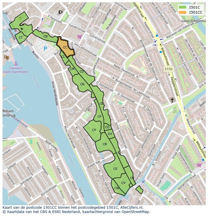 Afbeelding van het postcodegebied 1501 CC op de kaart.