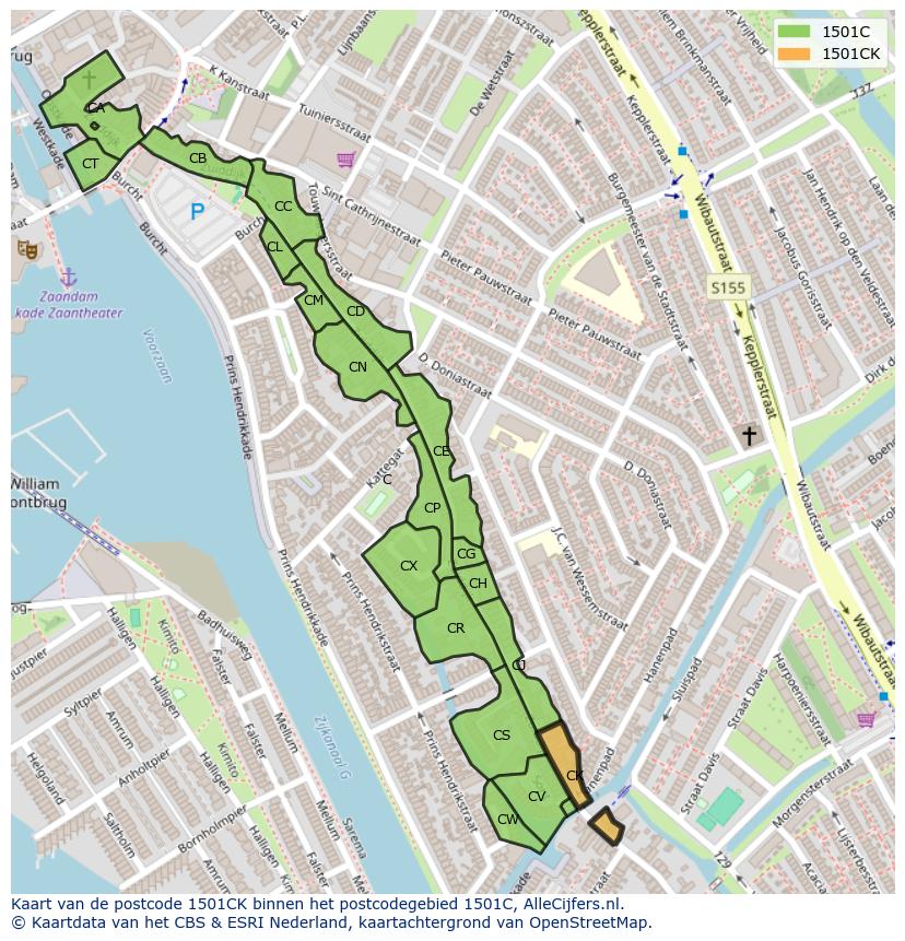Afbeelding van het postcodegebied 1501 CK op de kaart.