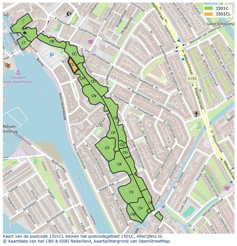 Afbeelding van het postcodegebied 1501 CL op de kaart.
