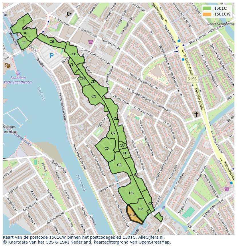 Afbeelding van het postcodegebied 1501 CW op de kaart.
