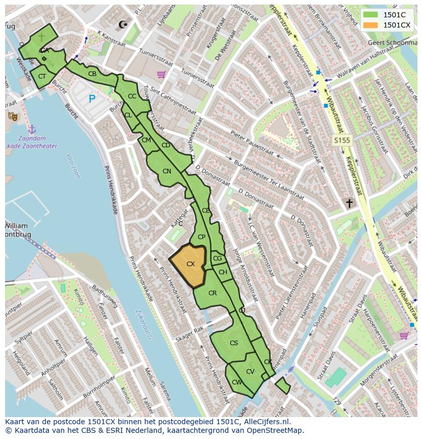 Afbeelding van het postcodegebied 1501 CX op de kaart.