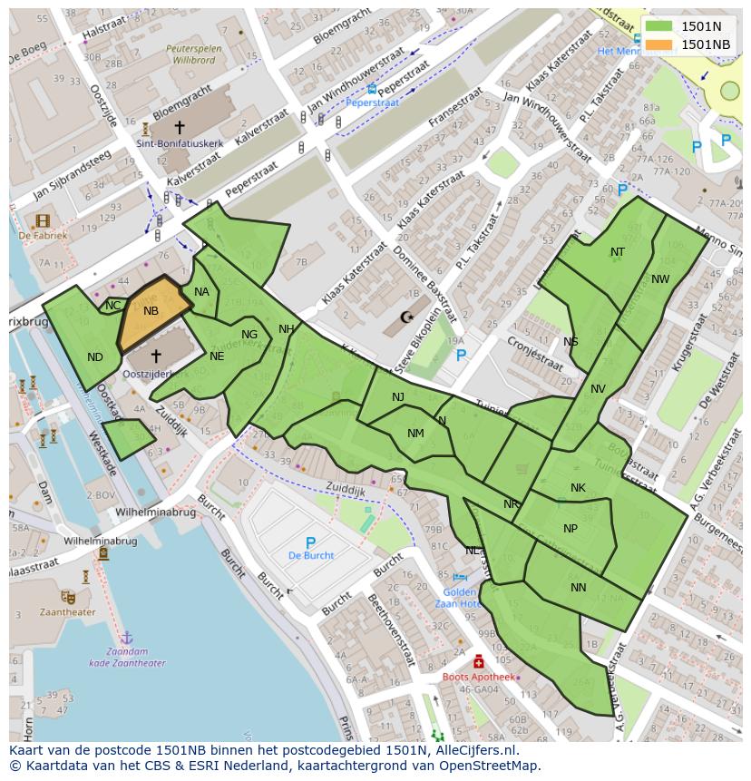 Afbeelding van het postcodegebied 1501 NB op de kaart.