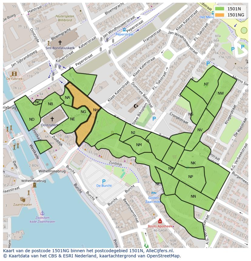 Afbeelding van het postcodegebied 1501 NG op de kaart.