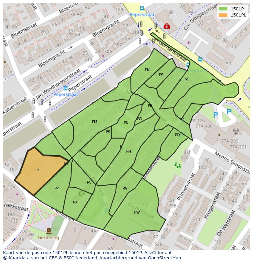 Afbeelding van het postcodegebied 1501 PL op de kaart.