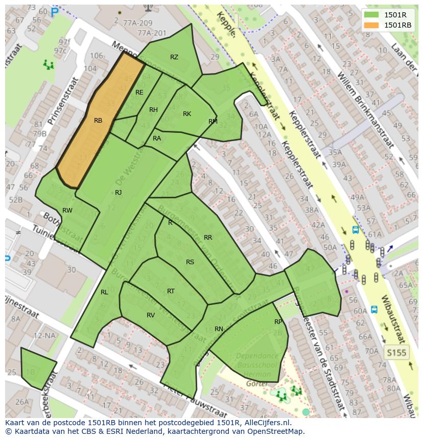 Afbeelding van het postcodegebied 1501 RB op de kaart.