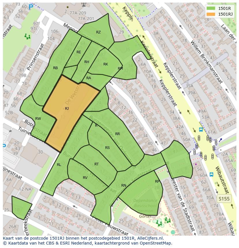 Afbeelding van het postcodegebied 1501 RJ op de kaart.