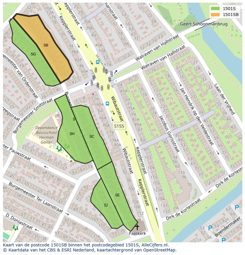 Afbeelding van het postcodegebied 1501 SB op de kaart.