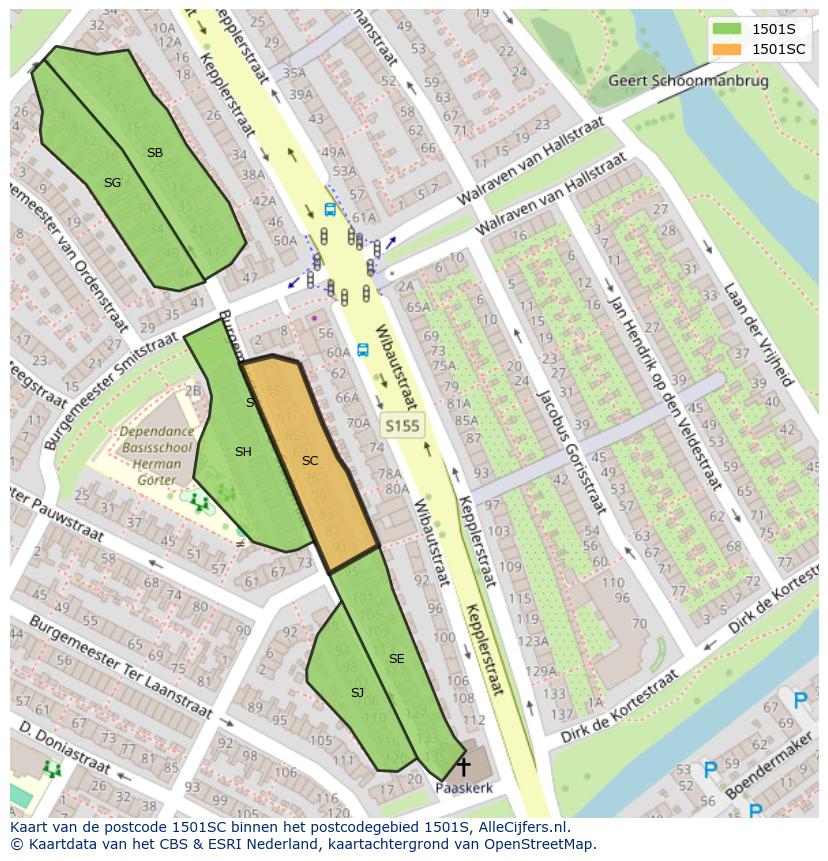 Afbeelding van het postcodegebied 1501 SC op de kaart.