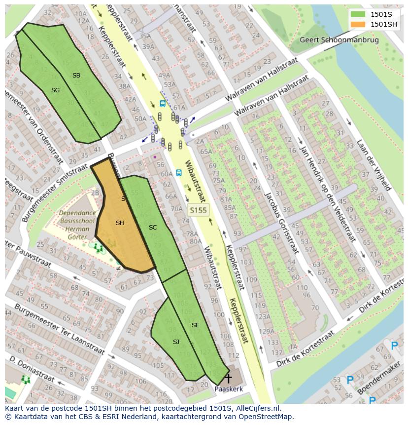 Afbeelding van het postcodegebied 1501 SH op de kaart.