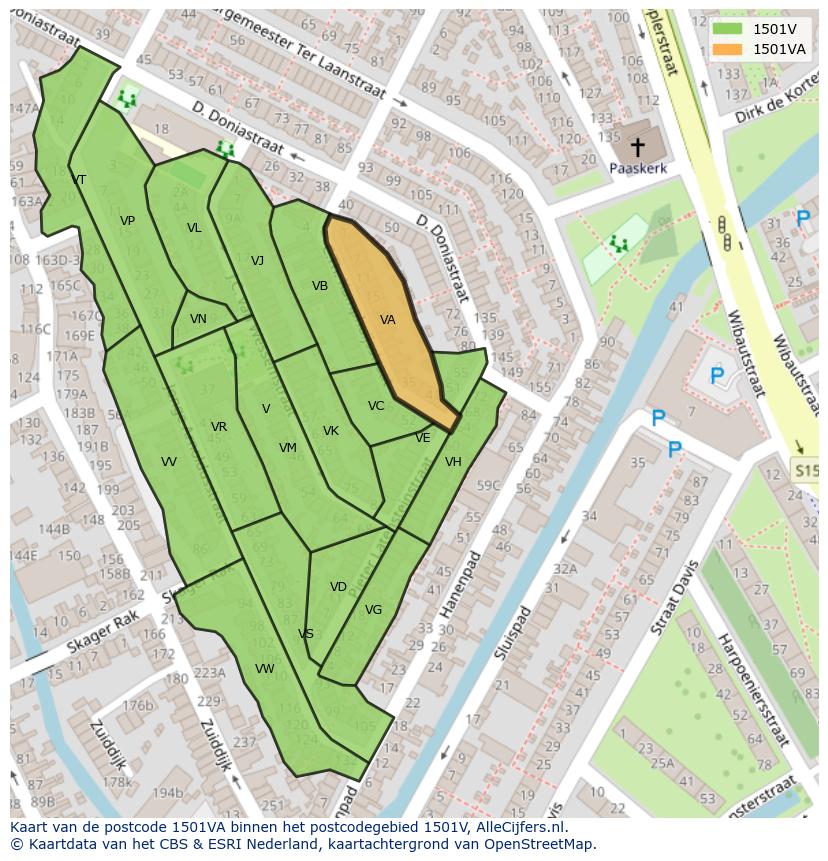 Afbeelding van het postcodegebied 1501 VA op de kaart.