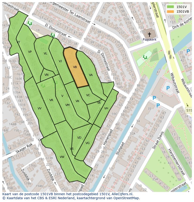 Afbeelding van het postcodegebied 1501 VB op de kaart.