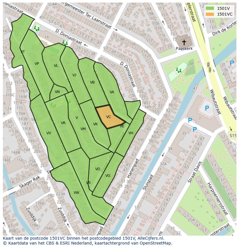 Afbeelding van het postcodegebied 1501 VC op de kaart.